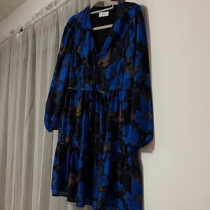 Greylin Blue and Black Floral Long Sleeve Dress